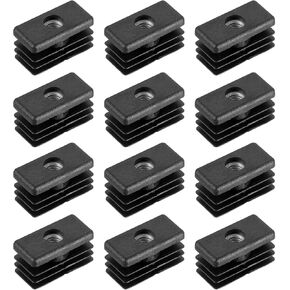 uxcell 8Pcs Inserts for Rectangle Tubes with M6 Thread, for 1.18"x0.59" OD Rectangle Tube, Rectangle Black Plastic Plug Caster Insert Chair End Caps Furniture Leg Plug