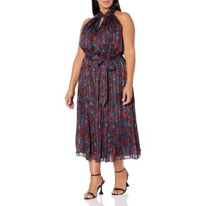 Anne Klein Women's Plus Size Twist Neck Printed Halter Midi Dress