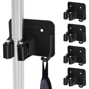 Broom Holder Wall Mount, Screw Drilling & No Drill Sturdy Heavy Duty Stainless Steel Wall Mounted, Broom Organizer Wall Mount with Hooks Hanger, Wall Holder for Bathroom, Garage, Kitchen, Garden