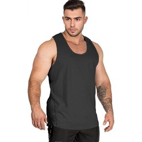 Muscle Cmdr Mens Slim Fit Workout Tank Top Bodybuilding Muscle Shirts Fitness Quick Dry Athletic Gym Deep Round Neck Stretch