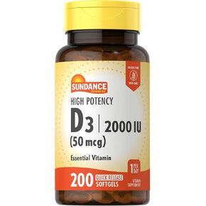 Sundance High Potency D3 2000 IU | 200 Quick Release Softgels | Essential Vitamin Formula | Non-GMO and Gluten Free Supplement