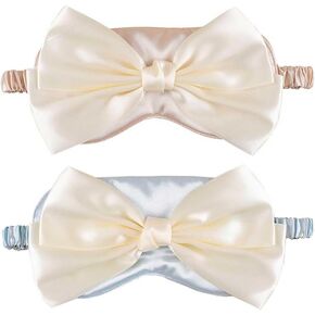2 Pcs Cute Bow Eye Mask Soft Silk Sleep Mask Comfortable Sleeping Eye Cover with Elastic Strap for Women and Girls (Pink and Blue)