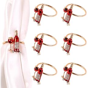 6Pcs Delicate Napkin Ring Zinc Alloy Material Wine Bottle Shaped Napkin Ring Napkin Holders for Cloth Napkins Suitable for Weddings, Holiday Parties, Christmas Dinners