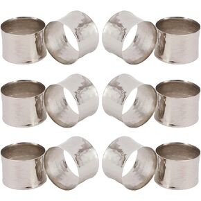 Handmade Round Hammered Silver Napkin Rings Holder for Dinning Table Parties Everyday, Set of 12