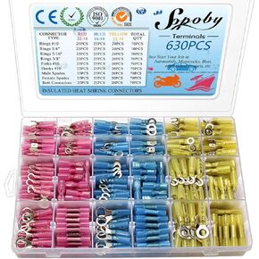 630 قطعة من موصلات الانكماش الحراري، موصلات الأسلاك الكهربائية Sopoby، موصلات مجعدة، مجموعة طرفية سلكية معزولة للسيارات البحرية المقاومة للماء، وصلات بمؤخرة شوكة حلقية in Kuwait