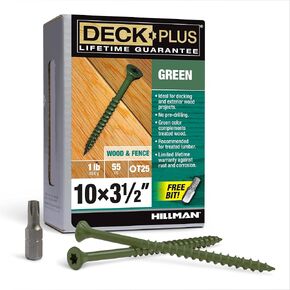 Deck Plus 48407 Wood Screws #10 x 3-1/2", Green, 1lb Box