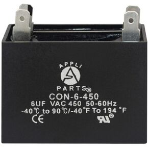 Appli Parts Fan motor Capacitor 1.5 mfd (microfarads) uf 450VAC CBB61 with 4 Terminal connections universal fit for electric fan applications 1-3/8in Width 1/2in Depth 1-1/4in Height CAP-1.5-450