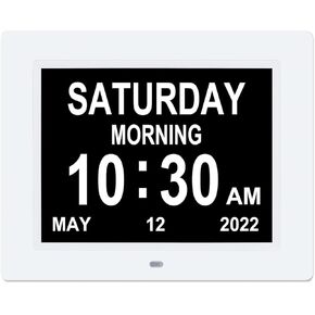 8.7 Inch Digital Day Date Clock with 5 Alarms 3 Medicine Reminders, Large Display Dementia Calendar Clocks for Seniors/Alzheimer's -Black