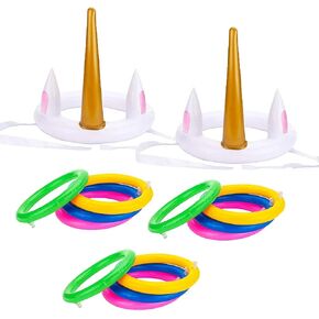 ألعاب حفلات جوليو يونيكورن، مجموعة ألعاب الرمي الدائري القابلة للنفخ تتضمن قطعتين يونيكورن و12 قطعة من حلقات الرمي، هدايا ألعاب الحفلات، عبوة من قطعتين in Kuwait