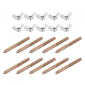 uxcell M6 Wing Nuts Butterfly Nut Silver Tone 10pcs and M6x60mm Hanger Bolt Double Headed Screw 10pcs