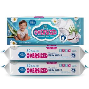 MED PRIDE Oversized XL Unscented Baby Wipes 9.5'' x 9.5'' [3 Packs = 240 Wipes Total]- Large Size Alcohol-Free Baby Wipes With Aloe Vera & Vitamin E- Paraben-Free, Non-Irritating