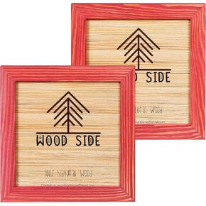 Rustic Wooden Square Picture Frames 4x4 - Set of 2-100% Natural Solid Eco Wood with Real Glass for Wall Mounting and Tabletop Display Photo Frame - Blue Turquoise