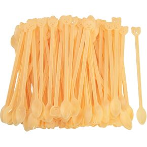 200PCS Yellow Plastic Food Grade Stirring Spoon Disposable Coffee Stirrer Stick Tasting Mini Spoon Honey Beverage Cartoon Long-handled Stirring Spoon for Coffee Cocktail Tea