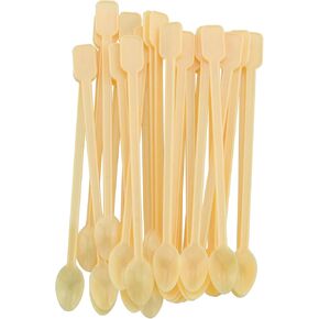 200PCS Disposable Tiny Coffee Tea Spoon, Double-head Stirring Spoon, Plastic Stir Cocktail Sticks Mini Tea Stirrer, Yellow