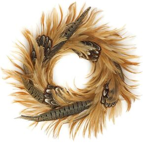 Zucker Feather Products Natural Pheasant Feather Christmas Wreath-16 Farmhouse Autumn or Fall Decor, Brown