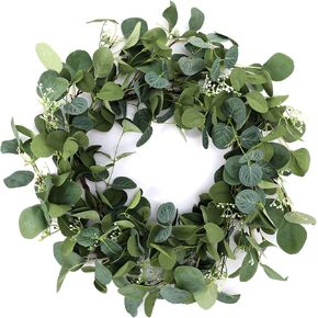 20 Inch Green Eucalyptus Wreath Artificial Hanging Greenery Wreath Ornament for Front Door Year Round Eucalyptus Leaves Garland Wreath (Warm Style)
