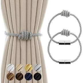 Curtain Tiebacks Magnetic Decorative Curtain Tie Backs for Curtains 2 Pack Rope Curtain Holders for Drapes Outdoor Curtain Holdbacks, Beige
