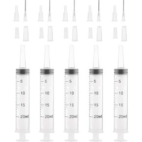 5 Pack 20ml Plastic Syringe, Large Syringes Tools for Liquid, Sterile and Individually Sealed for Measuring, Watering, Refilling, Feeding Pets, Scientific Labs,Industrial Chemistry， Oil or Glue Applicator