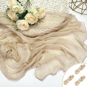 Booque Valley Dusty Pink Cheesecloth Table Runner 10ft Super Soft Boho Wrinkled Gauze Sheer Cloth for Baby Shower Baptism Birthday Party Wedding Centerpiece Table Decoration, 35x120 Inch