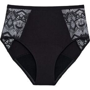 THINX Ultra-Soft Period Underwear, Hi-Waist Leakproof Underwear for Women, Holds Up to 12 Regular Tampons, FSA HSA Approved Period Panties, Reusable, Comfortable, & Flexible, Black with Lace, L