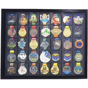 35 Medal Display case, 3D Medal Box Photo Frame, Marathon Medal Display Frame Running Marathon, Triathlon, Football Gymnastics, All Sports Medal Medal Medal Badge (Black, 30.7*24.8 inch) (30*25)
