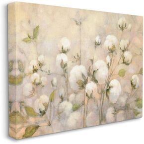 Stupell Industries Abstract Cotton Field Floral Country Beige Green Painting, Designed by Julia Purinton Art, 10 x 15, Wall Plaque