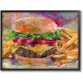 The Stupell Home Décor Collection Brightly Hamburger and Fries Still Life Food Painting Stretched Canvas Wall Art, 16 x 20, Multi-Color