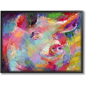 The Stupell Home Décor Collection Brightly Rainbow Painted Smiling Pig Portrait Stretched Canvas Wall Art, 16 x 20, Multi-Color