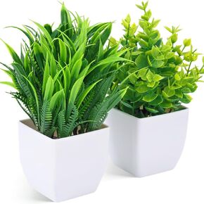 DomeStar 2PCS Small Plants Indoor, Faux Plants Artificial Potted Plants Fake Plants for Desktop Living Room Shelf Bathroom Kitchen Office