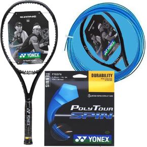 Yonex EZONE 100 Aqua Night Black Tennis Racquet (7th Gen) Strung with Yonex PolyTour Spin 125 Blue Tennis String