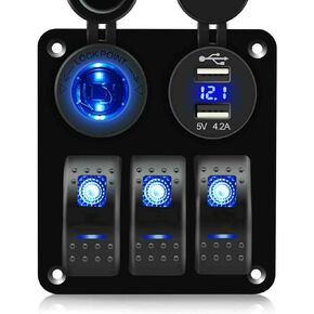 لوحة ألومنيوم بمفتاح هزاز للقوارب البحرية من 3 عصابات، تيار مستمر 12 فولت/24 فولت 5 دبابيس، مع شاشة عرض رقمية LED الفولتميتر ومقبس فتحة USB مزدوج 4.2 أمبير لشاحنة السيارات والمركبات RV، ضمان 3 سنوات in Kuwait