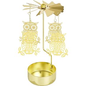Rotary Candle Holder Gold Spinning Candleholder Metal Tealight Candle Holder Decorative Tea Light Holders for Table Decor Romantic Gift for Dinner Wedding Date Nights Party (Owl)
