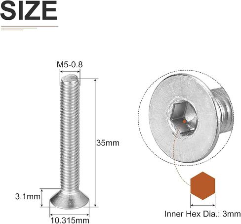 M6-1 x 10mm Flat Head Socket Cap Screws, 25 Pack 304 Stainless Steel Hex Socket Flat Head Screws, Full Thread, Countersunk Bolts in Saudi Arabia