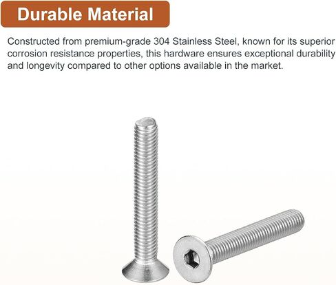 M6-1 x 10mm Flat Head Socket Cap Screws, 25 Pack 304 Stainless Steel Hex Socket Flat Head Screws, Full Thread, Countersunk Bolts in Saudi Arabia
