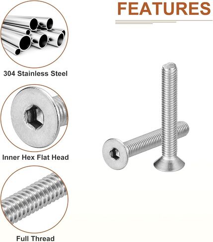 M6-1 x 10mm Flat Head Socket Cap Screws, 25 Pack 304 Stainless Steel Hex Socket Flat Head Screws, Full Thread, Countersunk Bolts in Saudi Arabia