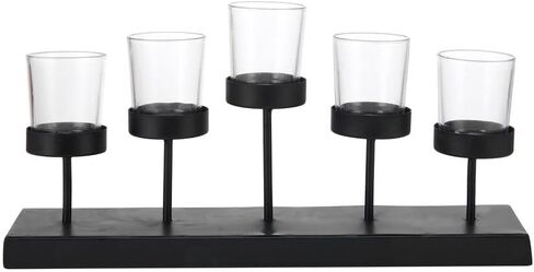 Elements Metal and Glass Arch Tealight Candle Holder, for Use with Flameless or Wax Candles, 14.57x2.56x5.91 Inch, Black in Kuwait