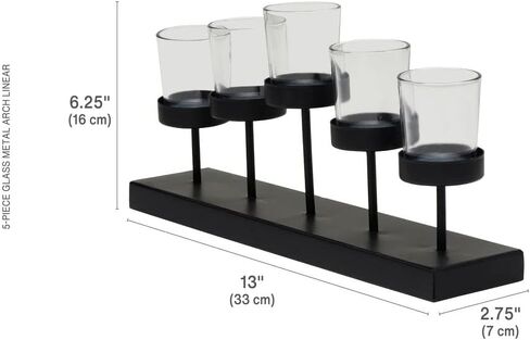 Elements Metal and Glass Arch Tealight Candle Holder, for Use with Flameless or Wax Candles, 14.57x2.56x5.91 Inch, Black in Kuwait
