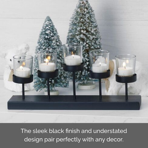 Elements Metal and Glass Arch Tealight Candle Holder, for Use with Flameless or Wax Candles, 14.57x2.56x5.91 Inch, Black in Kuwait