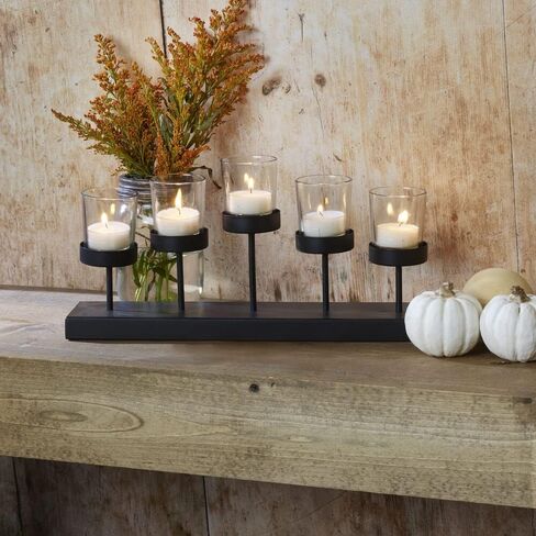 Elements Metal and Glass Arch Tealight Candle Holder, for Use with Flameless or Wax Candles, 14.57x2.56x5.91 Inch, Black in Kuwait