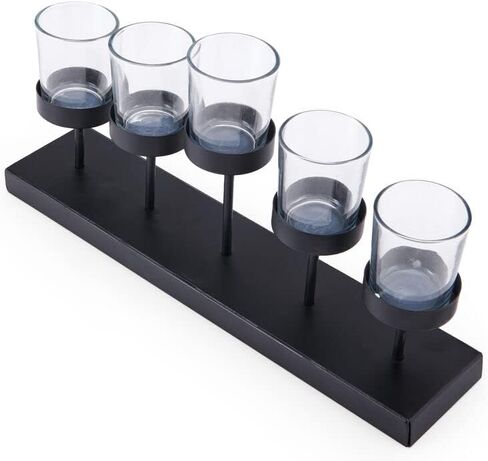 Elements Metal and Glass Arch Tealight Candle Holder, for Use with Flameless or Wax Candles, 14.57x2.56x5.91 Inch, Black in Kuwait