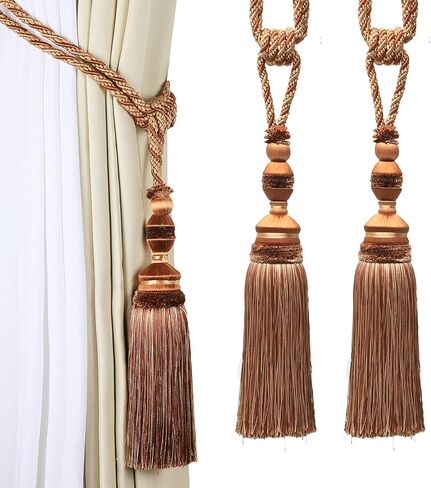 Fenghuangwu 2Pcs Curtain Tiebacks Tassel Tie-Backs, Elegant Curtain Tie Backs Holdbacks for Decor-Beige in Saudi Arabia