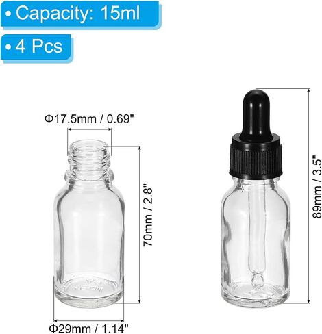 PATIKIL 15ml Glass Dropper Bottle, 4Pcs Leakproof Essential Oils Sample Liquid Perfume Container with Eye Dropper for Storage Travel, Clear in Saudi Arabia