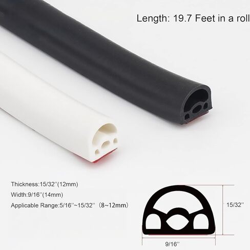 الطقس تجريد الباب ختم الشريط D-شكل سيليكون السير الوقائي شريط لاصق ذاتي متعدد الثقوب شريط ختم عازل للصوت لإطار باب النوافذ العازلة 6 أمتار / 19.7 قدمًا (أسود) in Kuwait