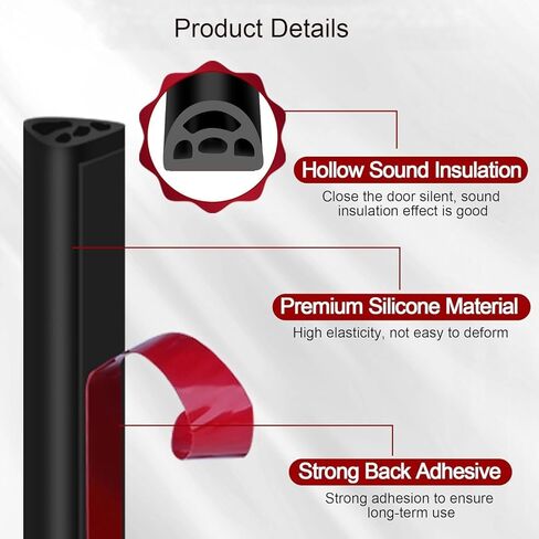 الطقس تجريد الباب ختم الشريط D-شكل سيليكون السير الوقائي شريط لاصق ذاتي متعدد الثقوب شريط ختم عازل للصوت لإطار باب النوافذ العازلة 6 أمتار / 19.7 قدمًا (أسود) in Kuwait
