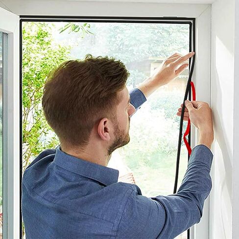 الطقس تجريد الباب ختم الشريط D-شكل سيليكون السير الوقائي شريط لاصق ذاتي متعدد الثقوب شريط ختم عازل للصوت لإطار باب النوافذ العازلة 6 أمتار / 19.7 قدمًا (أسود) in Kuwait