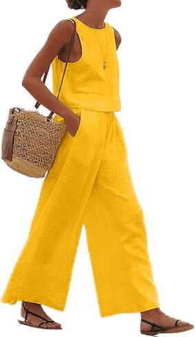 Flamingals Women's Solid Dual Pocket Tank Top & Pants Set Casual Set in Saudi Arabia