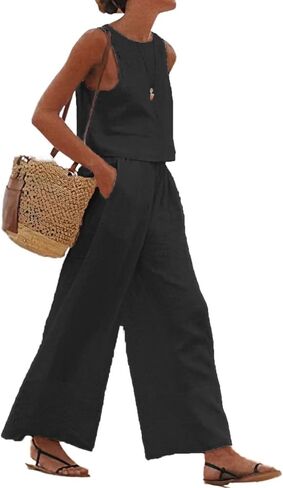 Flamingals Women's Solid Dual Pocket Tank Top & Pants Set Casual Set in Saudi Arabia