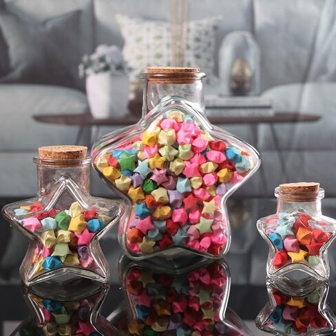 Glass Wishing Bottle with Origami Stars Small Stars Shape Clear Glass Jars for Wedding Favors DIY Crafts Graduation Birthday Party Gifts (800ML) in Saudi Arabia