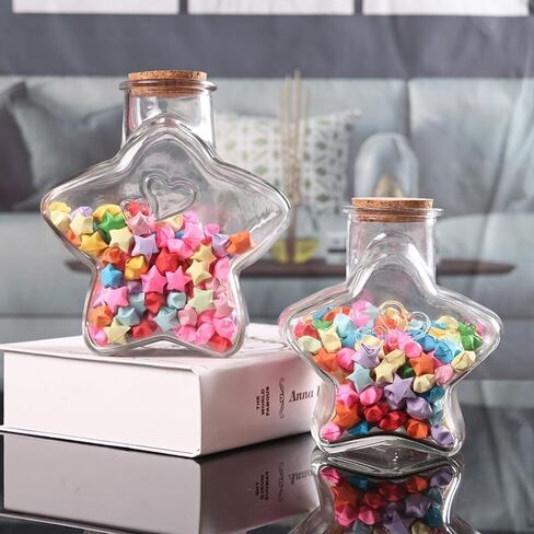 Glass Wishing Bottle with Origami Stars Small Stars Shape Clear Glass Jars for Wedding Favors DIY Crafts Graduation Birthday Party Gifts (800ML) in Saudi Arabia
