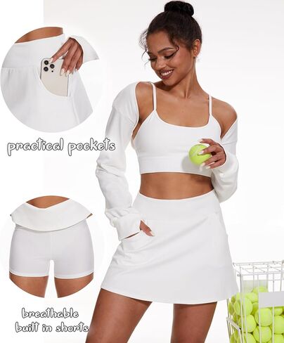 تنورة قصيرة عالية الخصر لتنس الجولف للسيدات، تنورة رياضية للتحكم في البطن مع جيوب قصيرة in Kuwait